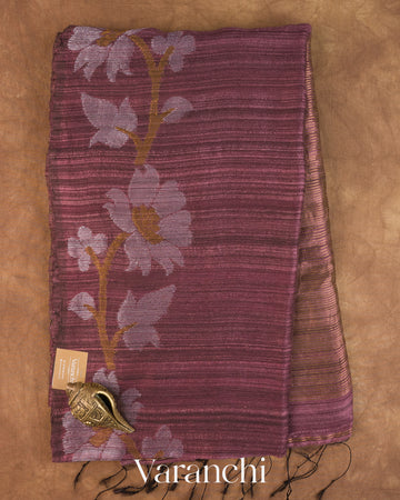 Burgundy Jamdani Pure Matka Tissue Silk Handloom Saree — Full Saree