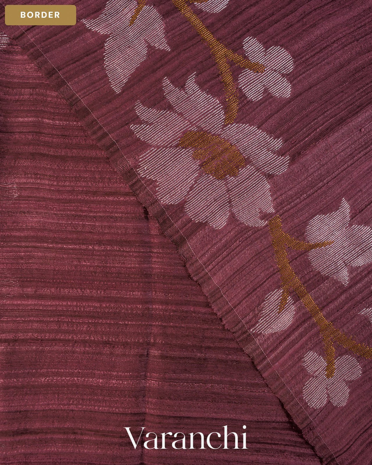 Burgundy Jamdani Pure Matka Tissue Silk Handloom Saree — Border