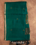 Turquoise Blue Jamdani Pure Mulberry Silk Handloom Saree — Full Saree