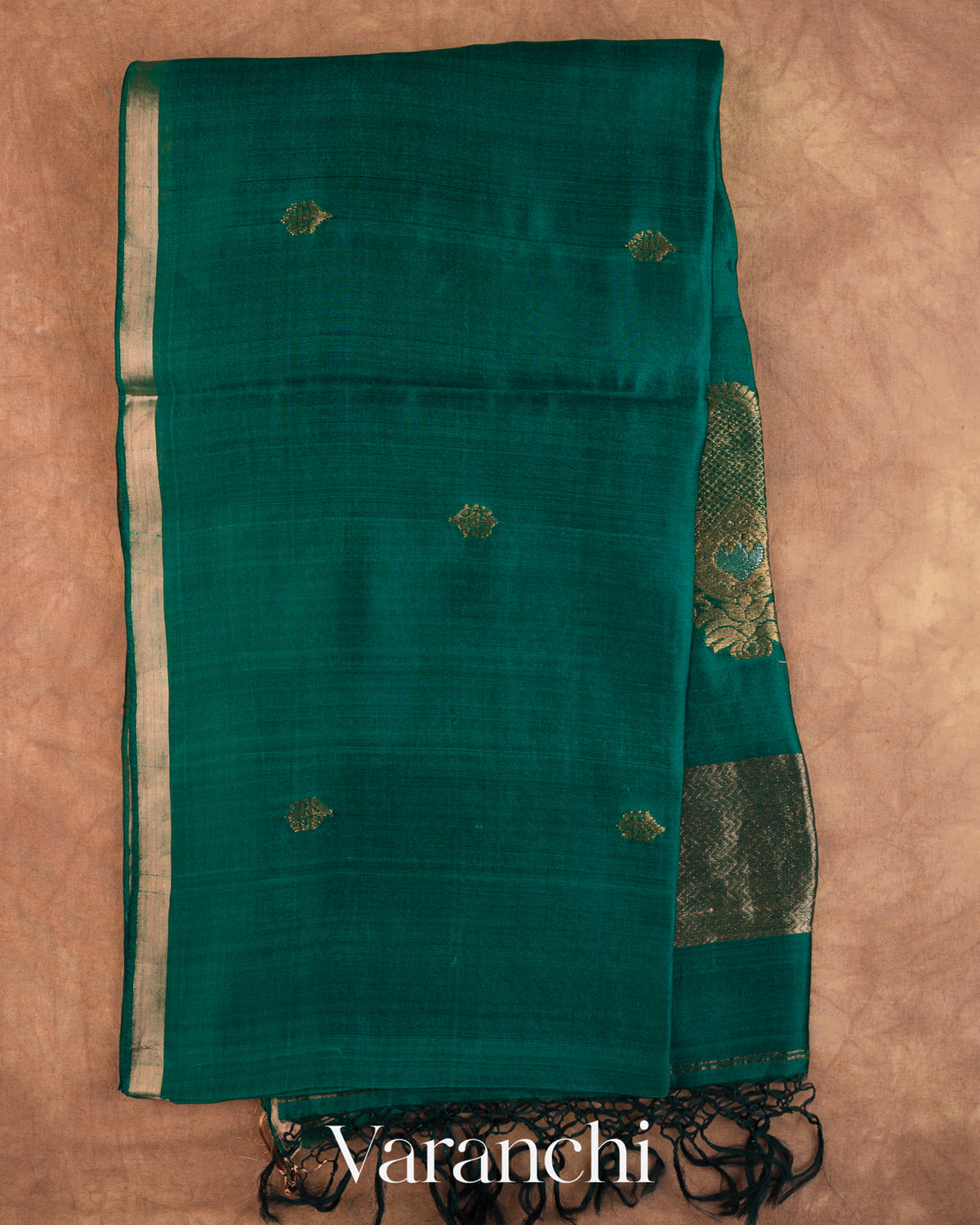 Turquoise Blue Jamdani Pure Mulberry Silk Handloom Saree — Full Saree