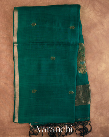 Turquoise Blue Jamdani Pure Mulberry Silk Handloom Saree — Full Saree