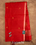 Chilly Red Jamdani Pure Mulberry Silk Handloom Saree — Full Saree