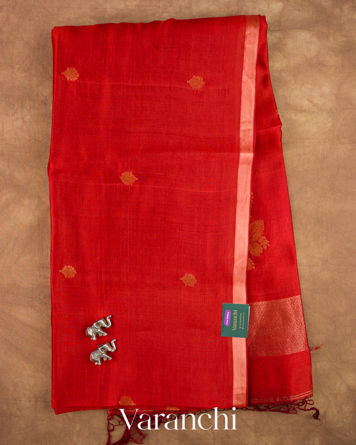 Chilly Red Jamdani Pure Mulberry Silk Handloom Saree — Full Saree