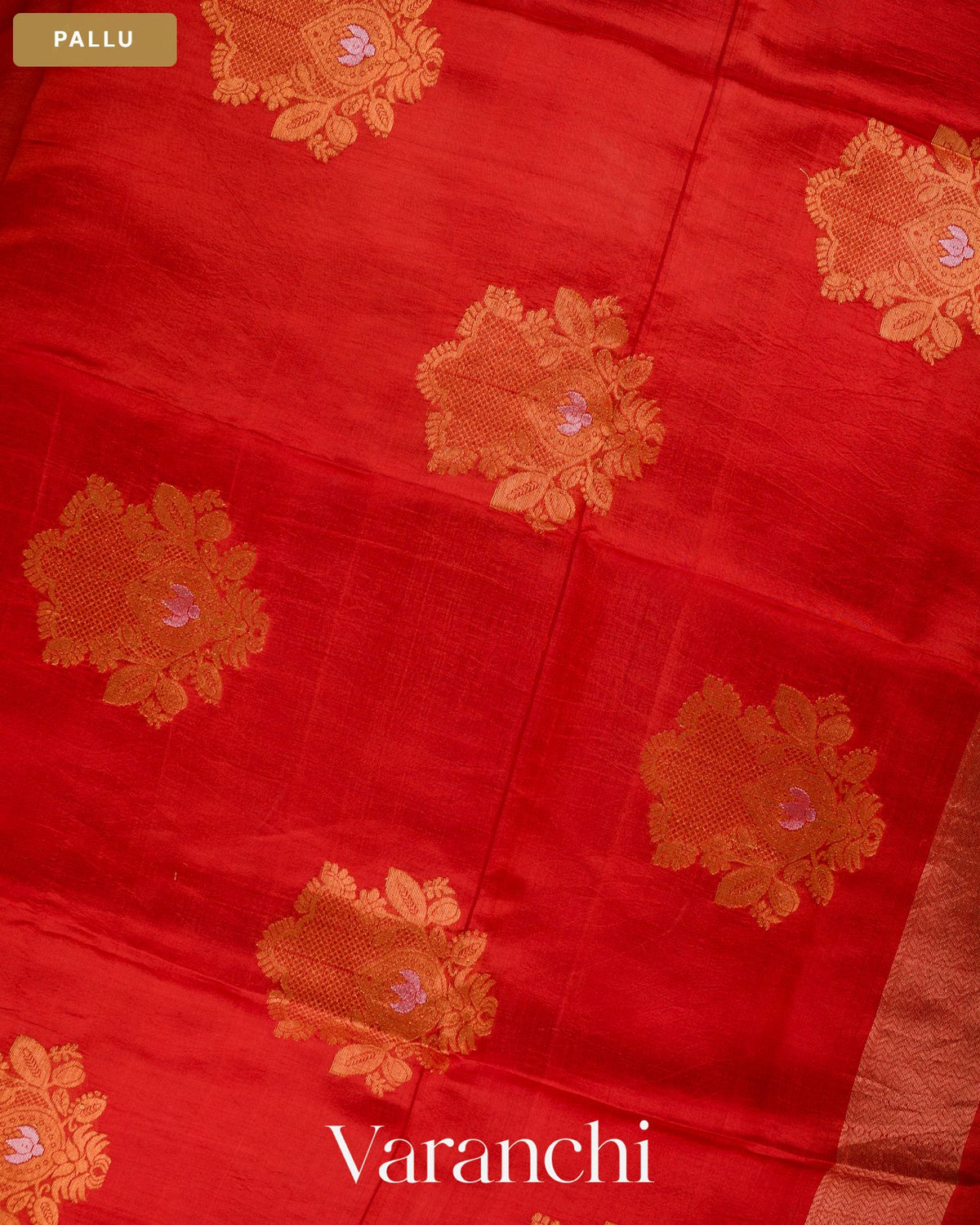Chilly Red Jamdani Pure Mulberry Silk Handloom Saree — Pallu