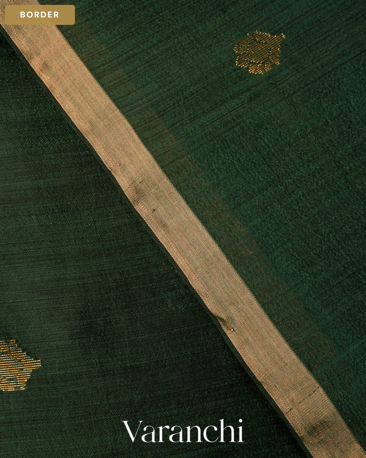 Dark Green Jamdani Pure Mulberry Silk Handloom Saree — Border