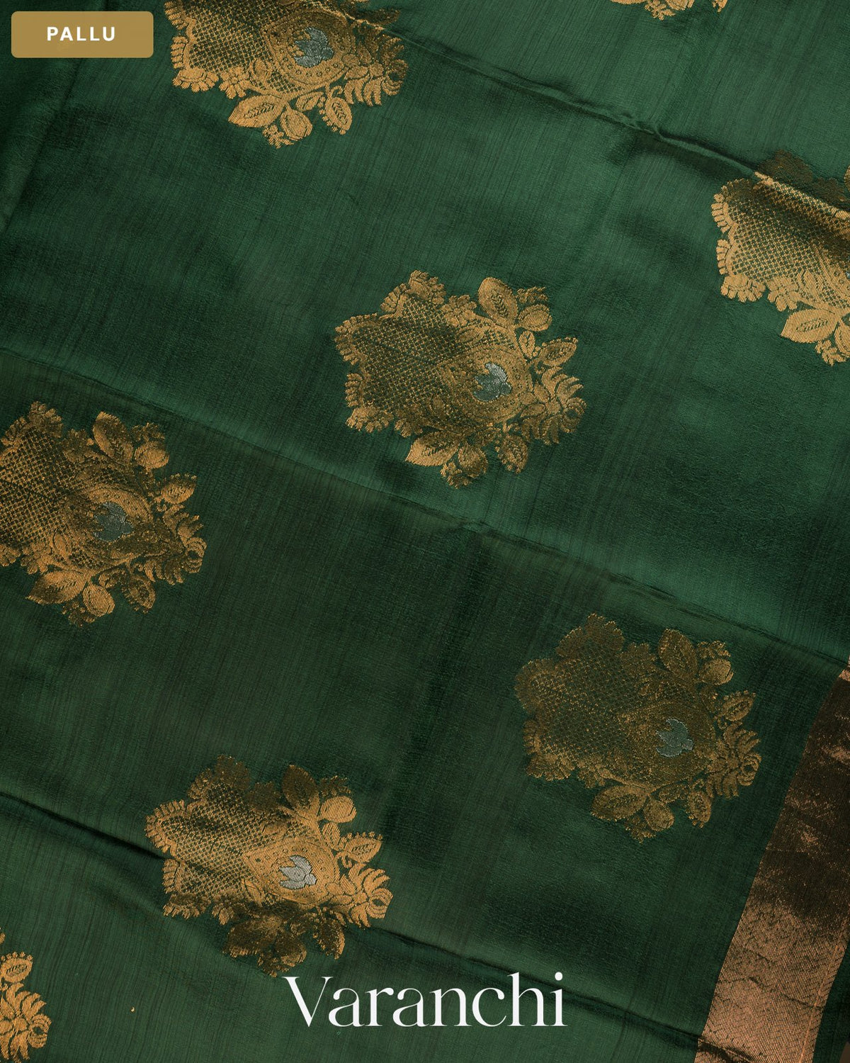 Dark Green Jamdani Pure Mulberry Silk Handloom Saree — Pallu