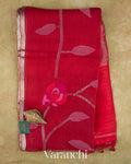 Crimson Red Jamdani Pure Muslin Silk Handloom Saree — Full Saree