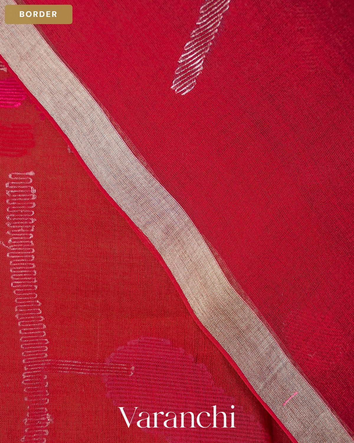 Crimson Red Jamdani Pure Muslin Silk Handloom Saree — Border