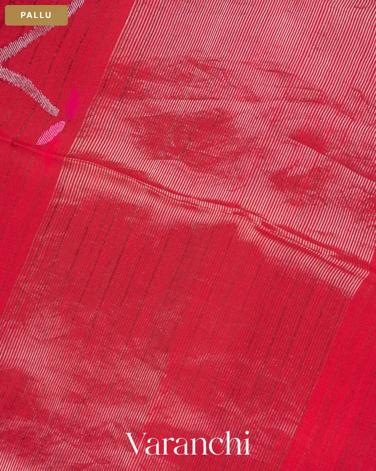 Crimson Red Jamdani Pure Muslin Silk Handloom Saree — Pallu