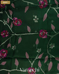 Forest Green Jamdani Pure Muslin Silk Handloom Saree — Body