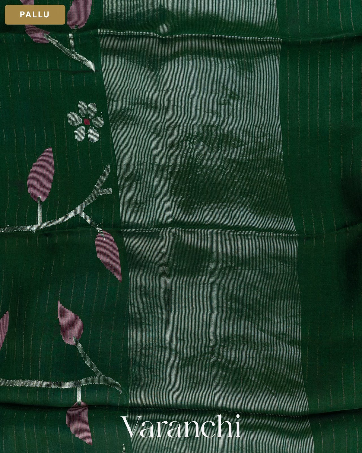 Forest Green Jamdani Pure Muslin Silk Handloom Saree — Pallu