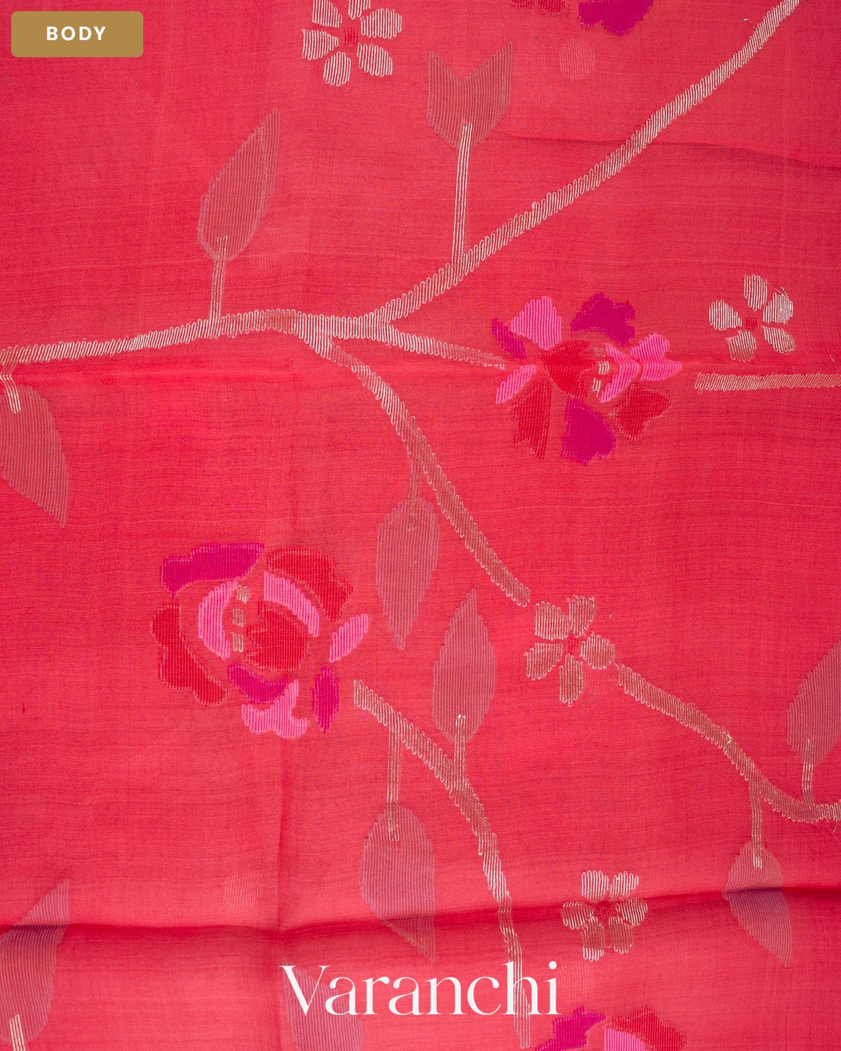 Pink Peach Jamdani Pure Muslin Silk Handloom Saree — Body