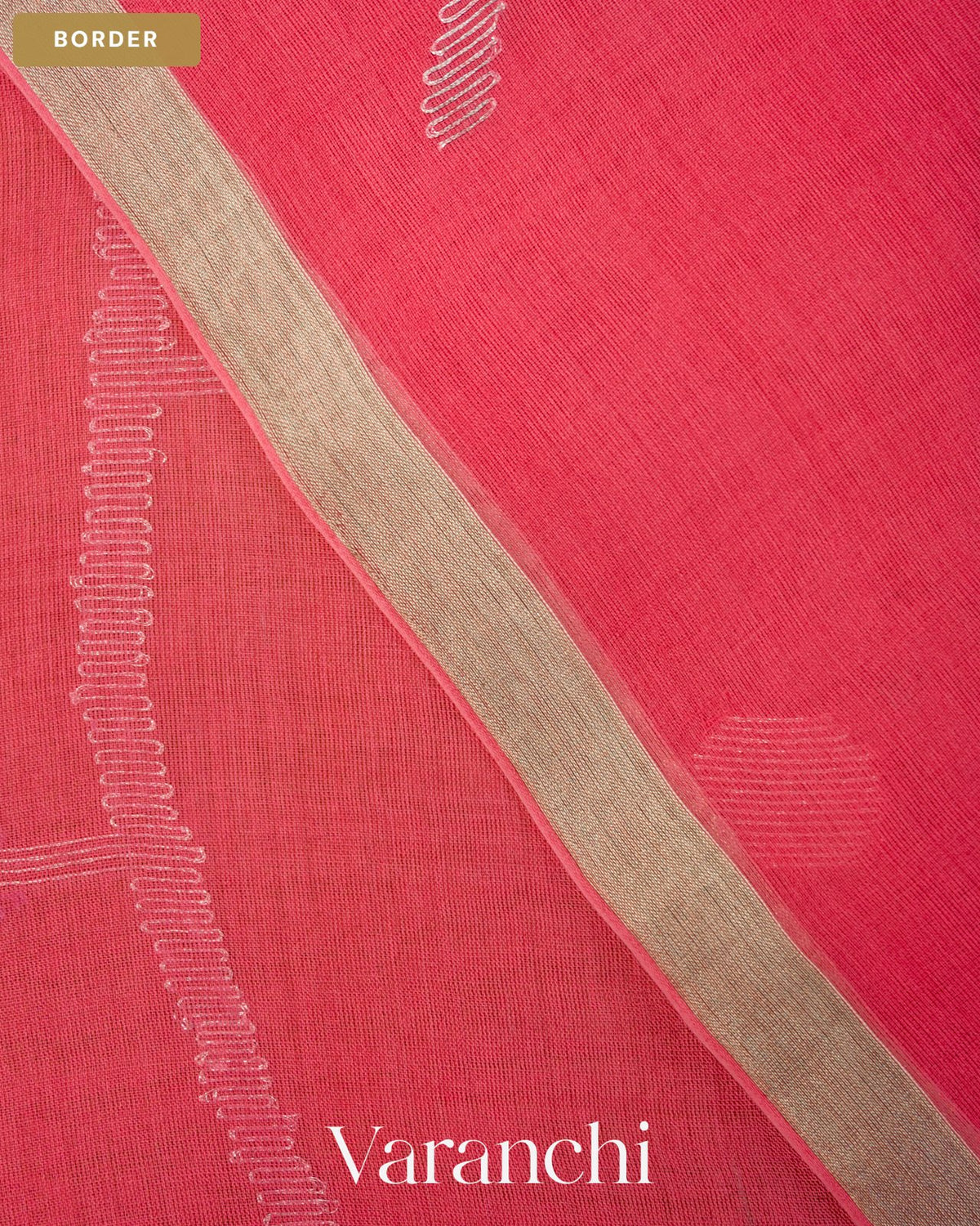 Pink Peach Jamdani Pure Muslin Silk Handloom Saree — Border