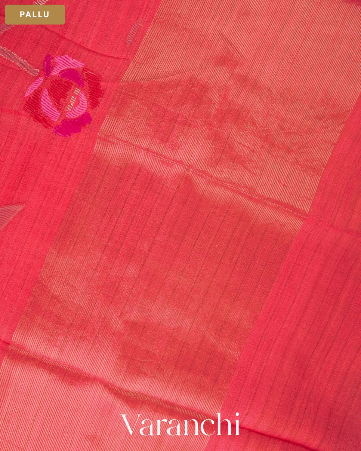 Pink Peach Jamdani Pure Muslin Silk Handloom Saree — Pallu