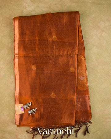 Copper Brown Jamdani Pure Mulberry Silk Handloom Saree — Full Saree