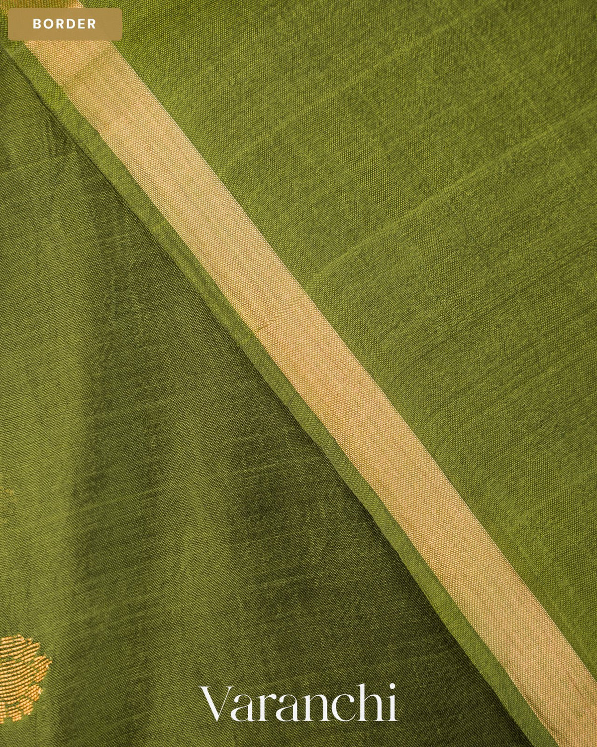 Leafy Green Jamdani Pure Mulberry Silk Handloom Saree — Border