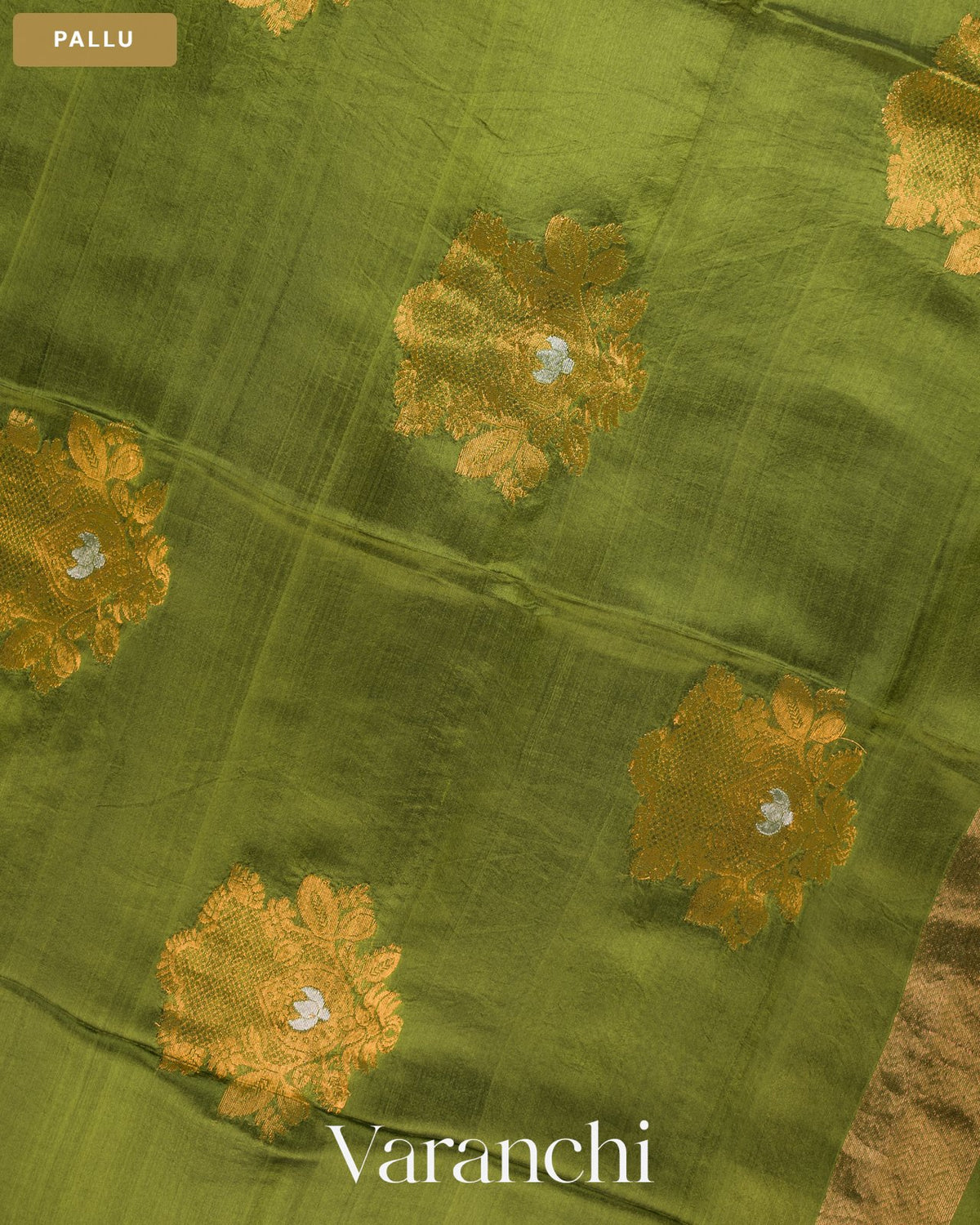 Leafy Green Jamdani Pure Mulberry Silk Handloom Saree — Pallu