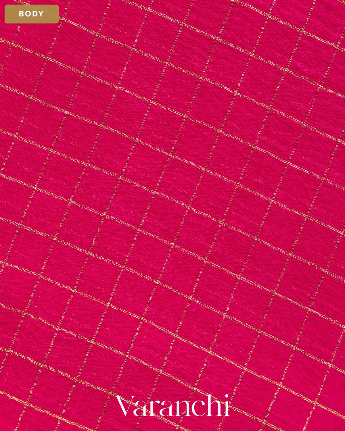 Rani Pink Checkered Pure Crush Kora Silk Saree — Body