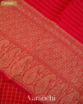 Crimson Red Checkered Pure Crush Kora Silk Saree — Blouse