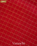 Crimson Red Checkered Pure Crush Kora Silk Saree — Body