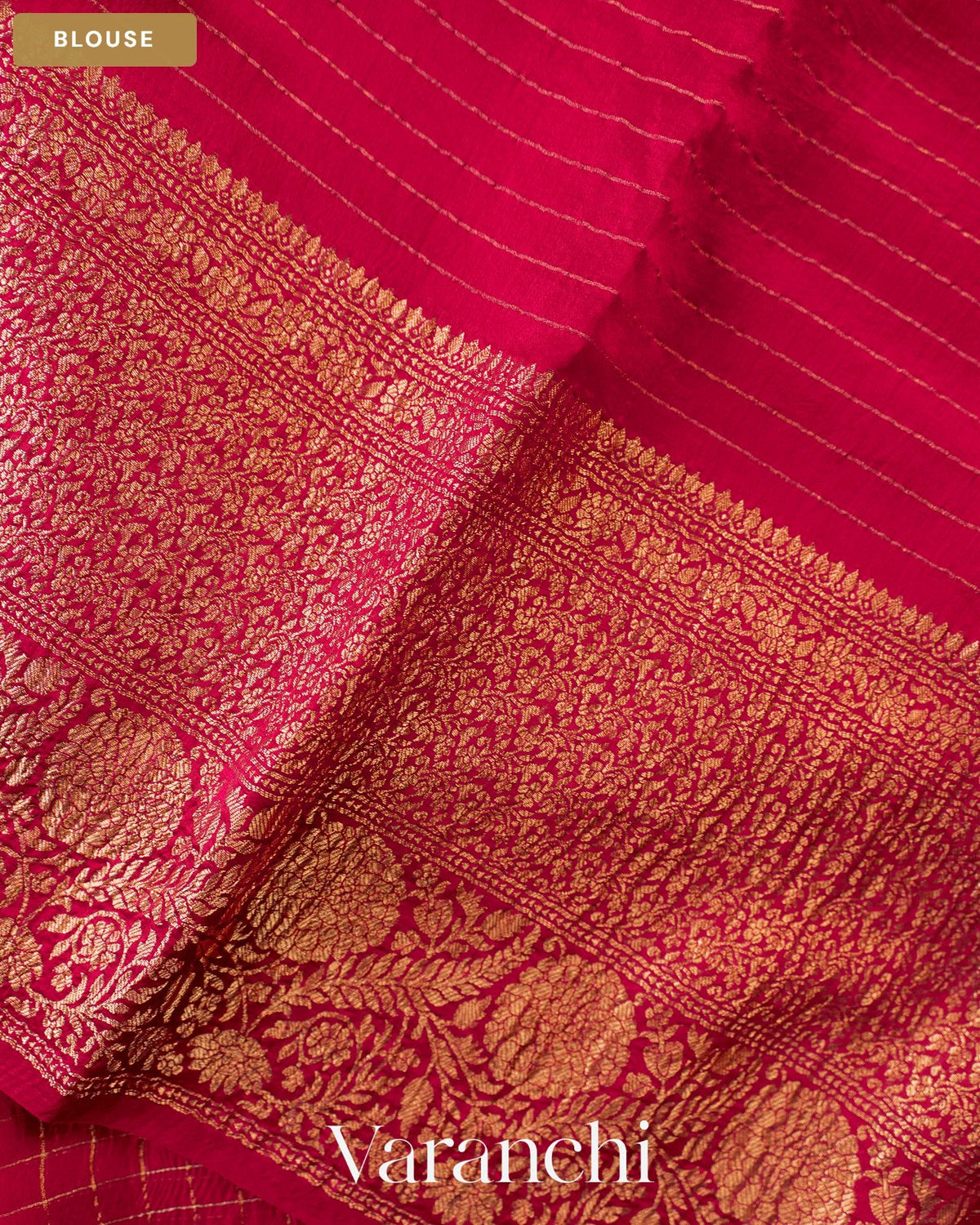 Tomato Red Checkered Pure Crush Kora Silk Saree — Blouse