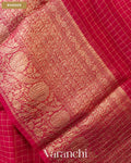 Tomato Red Checkered Pure Crush Kora Silk Saree — Border
