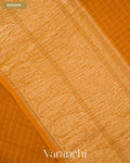 Mustard Yellow Checkered Pure Crush Kora Silk Saree — Border