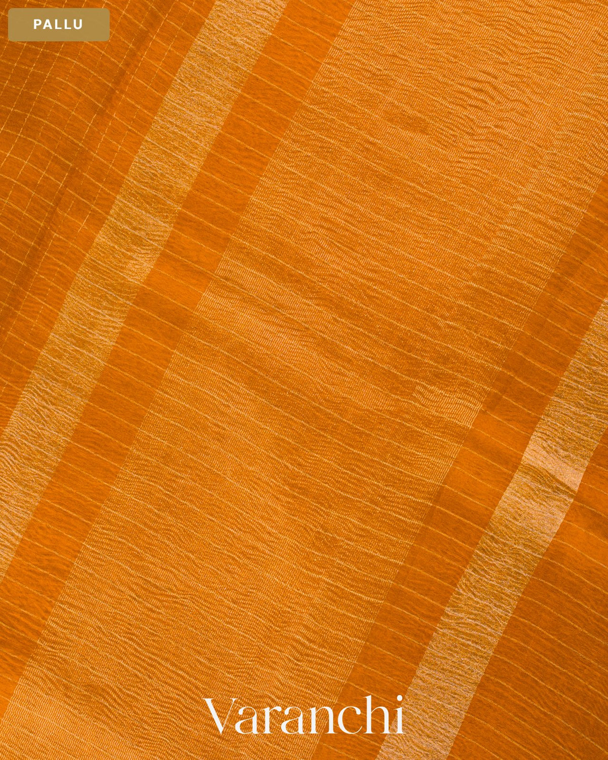Mustard Yellow Checkered Pure Crush Kora Silk Saree — Pallu