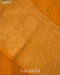 Mustard Yellow Checkered Pure Crush Kora Silk Saree — Blouse