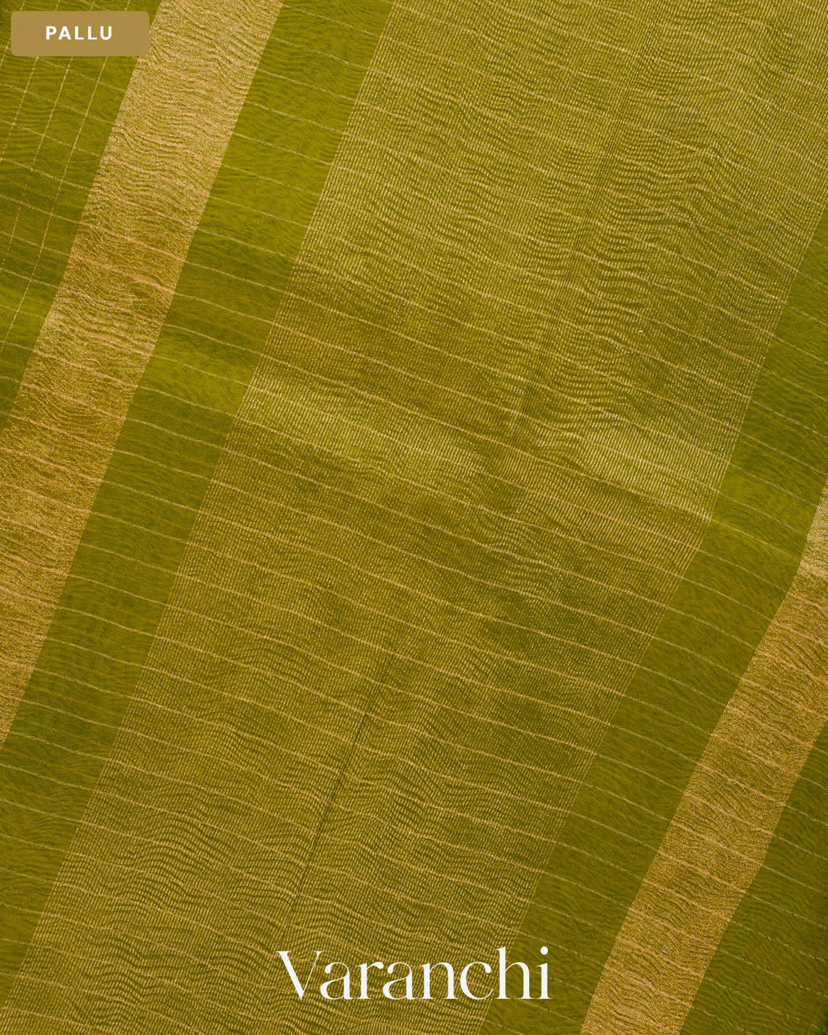 Mehandi Green Checkered Pure Crush Kora Silk Saree — Pallu