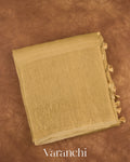 Ivory Checkered Pure Crush Kora Silk Saree — Folded