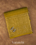 Mehandi Green Checkered Pure Crush Kora Silk Saree — Folded