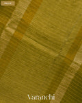 Mehandi Green Checkered Pure Crush Kora Silk Saree — Pallu