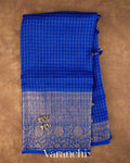 Royal Blue Checkered Pure Crush Kora Silk Saree — Full Saree
