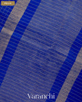 Royal Blue Checkered Pure Crush Kora Silk Saree — Pallu