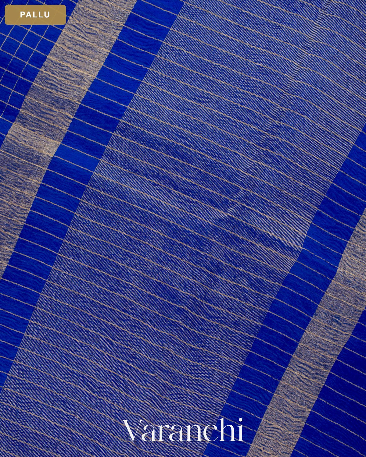 Royal Blue Checkered Pure Crush Kora Silk Saree — Pallu