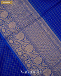 Royal Blue Checkered Pure Crush Kora Silk Saree — Border