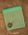 Aqua Green Checkered Pure Crush Kora Silk Saree — Folded
