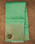 Aqua Green Checkered Pure Crush Kora Silk Saree — Full Saree