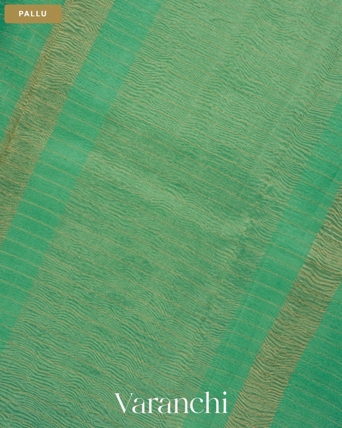 Aqua Green Checkered Pure Crush Kora Silk Saree — Pallu