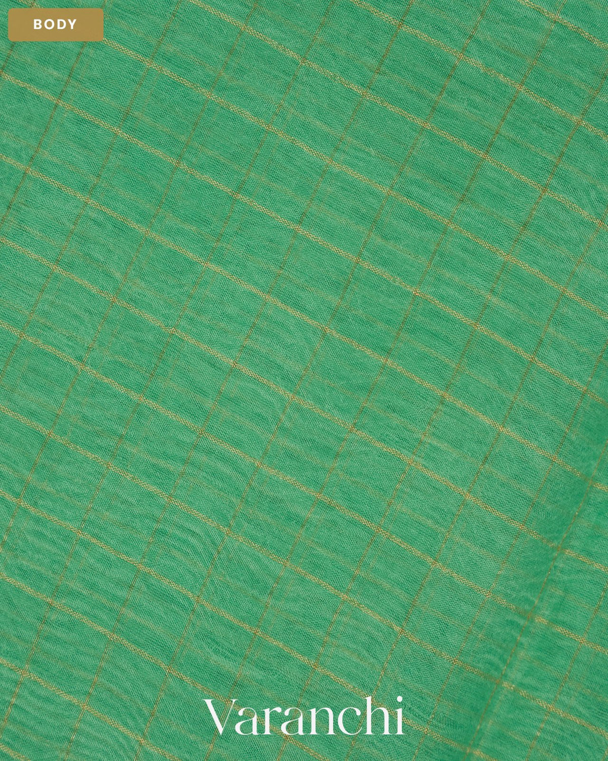 Aqua Green Checkered Pure Crush Kora Silk Saree — Body