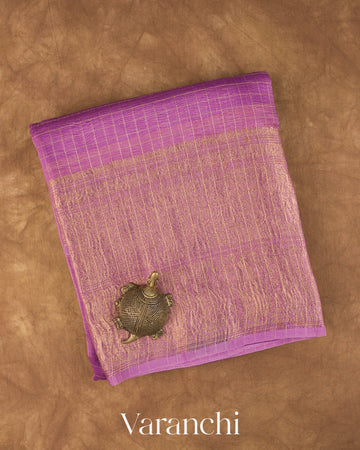 Lavender Checkered Pure Crush Kora Silk Saree — Folded