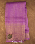 Lavender Checkered Pure Crush Kora Silk Saree — Full Saree