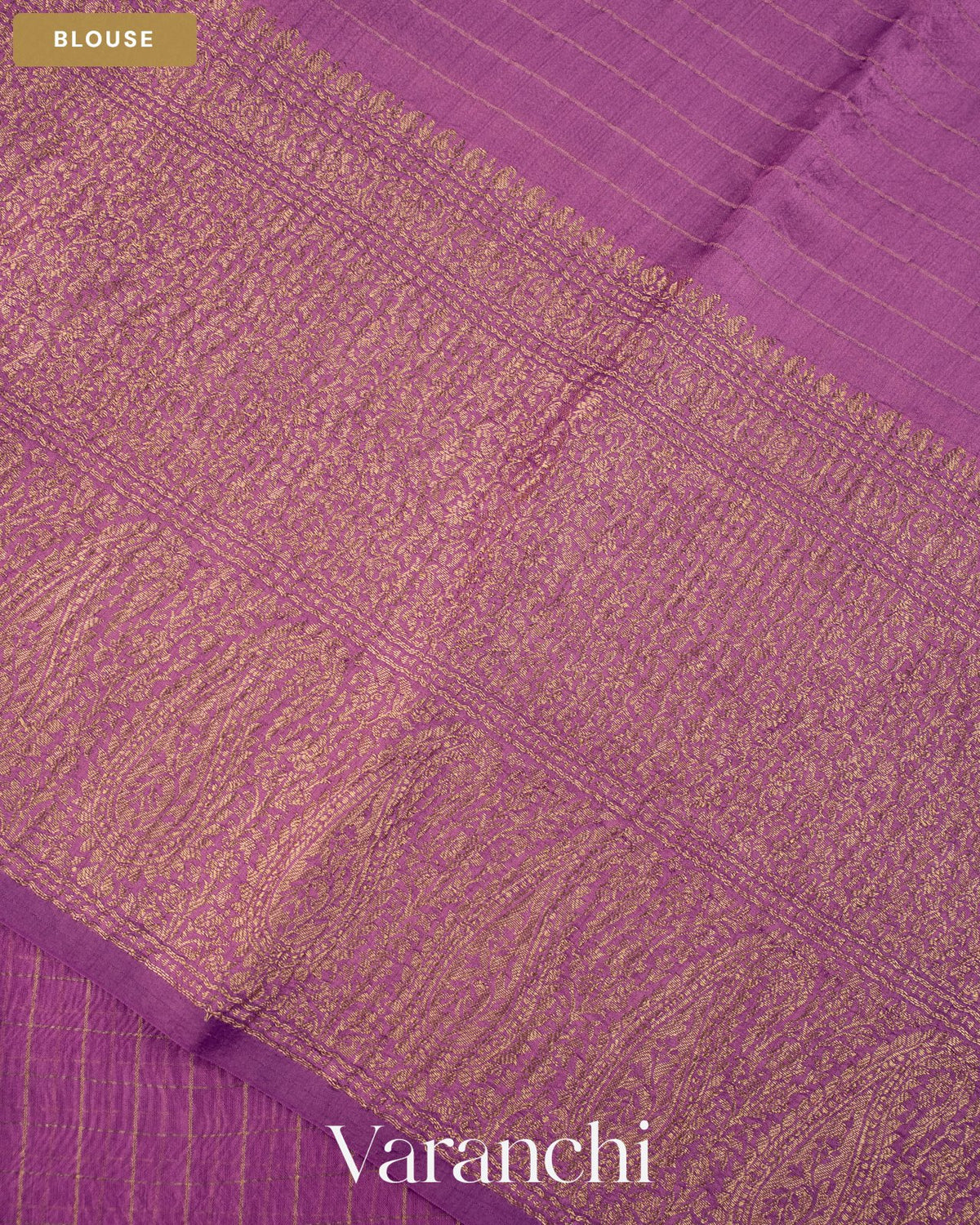 Lavender Checkered Pure Crush Kora Silk Saree — Blouse