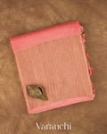 Coral Pink Checkered Pure Crush Kora Silk Saree — Folded