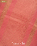 Coral Pink Checkered Pure Crush Kora Silk Saree — Pallu