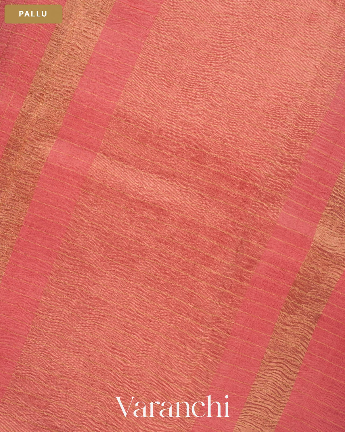 Coral Pink Checkered Pure Crush Kora Silk Saree — Pallu