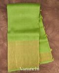Parrot Green Checkered Pure Crush Kora Silk Saree — Full Saree