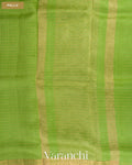 Parrot Green Checkered Pure Crush Kora Silk Saree — Pallu