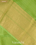 Parrot Green Checkered Pure Crush Kora Silk Saree — Border